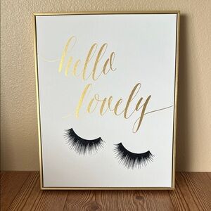 EUC Elegant Glam “Hello Lovely” Black Glitter Gold Framed Wall Art Room Decor